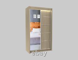 Wardrobe Modern Mirrored 2 Sliding Doors Hallway Bedroom Furniture MRMA 120cm