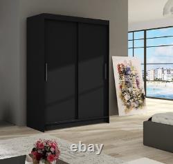 Wardrobe VEGAS 1 BLACK Sliding Doors Hanging Rail Shelves 120 cm FAST DELIVERY