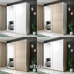 Wardrobe with Mirror Sliding Doors 120 180cm Quality Hanging Rail Shelves