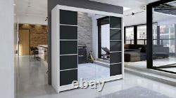 Wardrobe with Mirror Sliding Doors Decorative Strips New TALIN 5 BLACK&WHITE