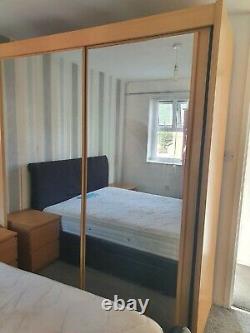 Wardrobe with Sliding Doors and Frame Mirror Wood Light brown