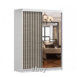 Wardrobe with mirror and lamels 150 cm sliding doors. Perfect interior