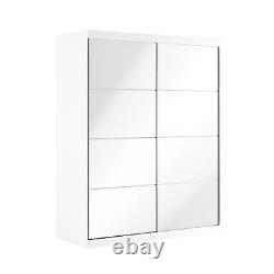 White Mirrored Sliding Door Double Wardrobe with Shelves Sidney SDN002
