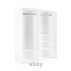 White Mirrored Sliding Door Double Wardrobe with Shelves Sidney SDN002