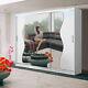 White Wardrobe Sliding Doors Bedroom Rail Shelves Mirror LED Matt Finish 250cm