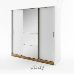 White and oak wardrobe CALISTO 220cm 3 sliding doors with mirrors