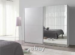 White matt COCO large wardrobe 244cm with mirror and sliding doors