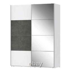Zurich White & Dark Concrete Grey Mirrored 170cm Sliding Door Bedroom Wardrobe